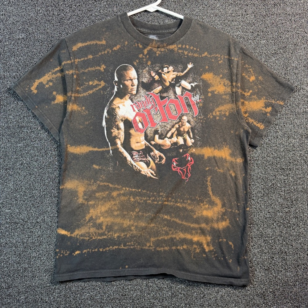 WWE Randy Orton Bleach Wash‎ Graphic Tee Mens M Black Distressed "The Viper" Y2K